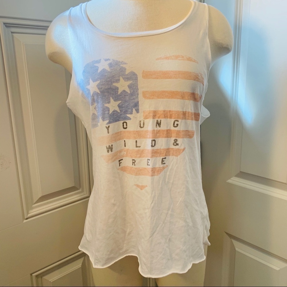 Junk Food | Red White Blue Young Wild & Free Flag Tank Top S